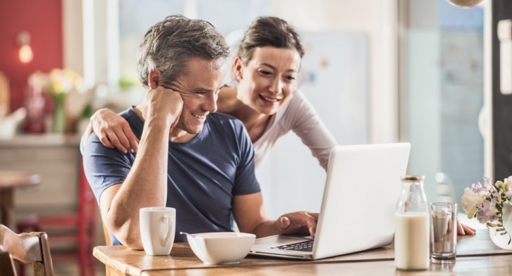 Couple using a laptop computer