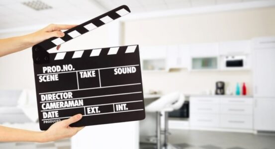 Clapperboard in kitchen