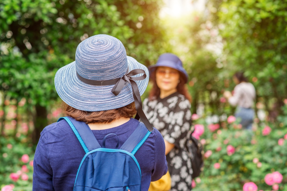 Tourists in a garden