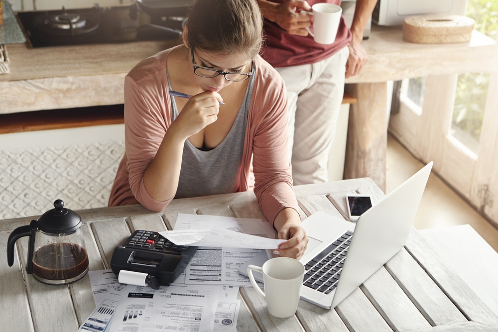 Woman checking her finances